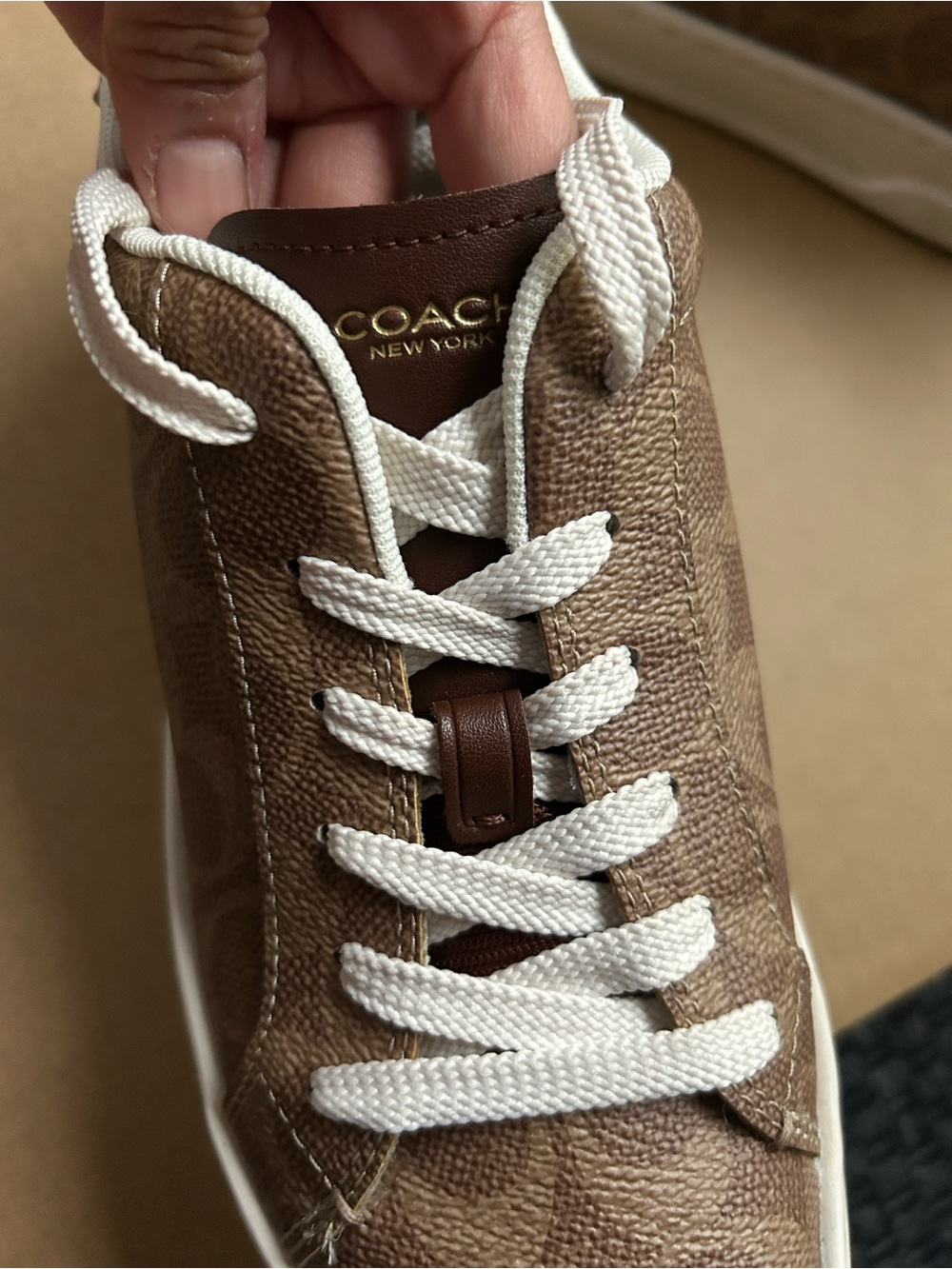 Authentic Coach Women’s High Line Sneaker in Brown Khaki Signature Canvas